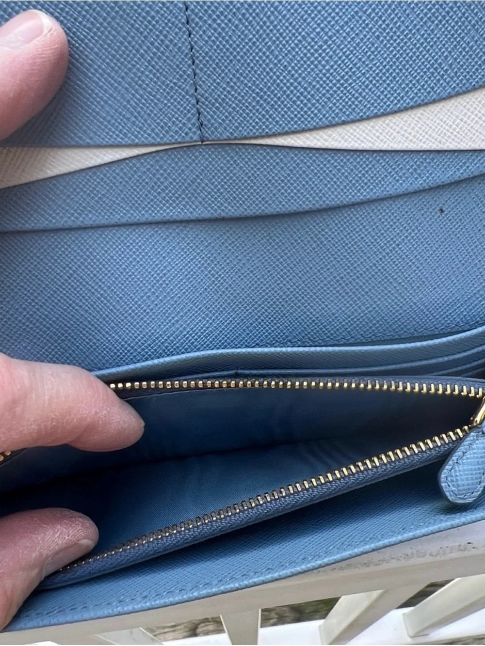 Prada Navy Saffiano Leather Continental Wallet with Gold Logo and COA